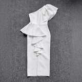 Women's Dress One Shoulder Lotus Side Tight Fashion Long Dress Sexy Open Bandid Dress 68HZ