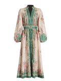 French Dress Spring 2025 New Fashion V-Neck Retro Print High-Rise High-Rise Dress Woman Trend 68HZ