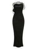 Autumn And Winter New Breast-Wearing Flowers Tight Long Dress Burst Party Dress Women's High Sense 68HZ