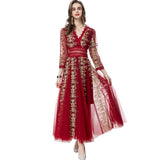 Sexy V-Neck Seven-Sleeve Embroidered Mesh Dress Dress Spring And Summer Women's New 2024 68HZ