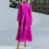 Spring 2025 New Tea Break French Dress Standing Collar Hollow Design Feel Waist Thin Fashion Temperament Dress 68HZ