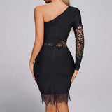 Autumn And Winter New Women's Sexy Lace Single Sleeve Sleeves Hollow Body-Daughter Temperament Bandage Dress Woman 68HZ