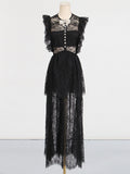French Elegant Style Dress 2025 Summer New Lace High-End Design Neckbutter Knotted Dress 68HZ