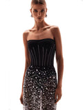One-Piece Two Sets Of New Mesh Sleeveless Sleeve-Less Braid Nails Nail-Dressed Red Carpet Banquet Dress 68HZ