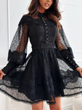 French Style High-End Embroidery Hook Dress 2025 New Lantern Sleeves To Close The Waist Thin Solid Color Dress Women's Summer 68HZ