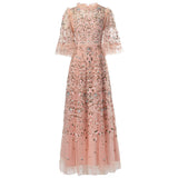 Heavy Industry Luxury Embroidery Nail Pearl Flying Sleeve Princess Long Black Dress Dress Summer Autumn Women's Dress New 68HZ
