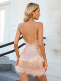 Women's Sexy V-Necked Dress High-End Temperament Cane Stitched Feathered Ass Skirt Dress Dress 68HZ