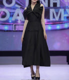 Vietnamese Niche Design Shoulder Bow Design Feel Dress To The Waist Of The Thin Swing Dress 100-Fold Dress Dress 68HZ