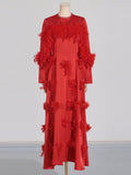 Elegance Elegant Dress 2025 Spring New Splicing Feather Flower Temperament Slim Slim Dress Dress Woman 68HZ