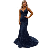 Lieling Ball Dress Body-Bagged Fishtail Small Tail Evening Dress Fine Shoulder-Band V-Neck Party Dress 68HZ