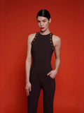 High-End Women's Clothing Jumpsuit Sleeveless High-Waisted Round Collar Slim Body Jumpsuit Trousers 68HZ