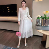 Vintage Wind Round Neck Heavy Industry Nails Button Pressure Folded Black Coarse Flowers Dress Women's Spring And Autumn 2025 68HZ