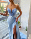 Evening Dress With Bra Feathers And Tail Dress Open Sexy Birthday Party Dress Woman 68HZ