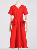 Elegant Wind V-Neck Waist-Skinny Dress 2025 New Niche Design Sense Splicing Three-Dimensional Flower Dress Woman 68HZ