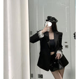 Autumn And Winter New Designer Design With Diamond-Studded Temperament Sexy V Waist Blazer Top Woman 68HZ