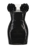 Autumn And Winter New Sexy Hottie Dress Body Squint Flowers Ass Banquet Breast-Scaring Dress 68HZ