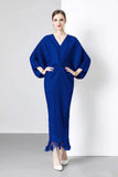Miyako Dress 2025 Summer New Temperament Relaxed Bat Sleeve V Collar Thin Fish Tail Folded Long Dress 68HZ