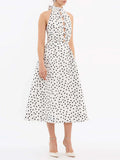 High-End Feel Dress Women 2025 New High-Necked Sleeveless Design Bow Wave Dot Long Skirt 68HZ