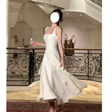 Gentle-Winded White Sling Dress Woman's New Niche Design Ballet Long Skirt Banquet Evening Dress Dress 68HZ