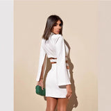 Autumn Women's Sexy Ass Dress Female White High-End Temperament Long-Sleeved Small Suit Dress Skirt 68HZ