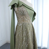 Gorgeous Sparkling Beaded Green One-shoulder A-Line High Slit Long Prom Dress Evening Dress HZ1024