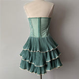 Vintage Green Beaded Design Elegant Sleeveless Strapless Tiered Homecoming Dress HZ1024