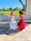 Beautiful Blue Floral Shoulder Strap Sheath Tiered Party Dress Bridesmaid Dress HZ1024