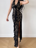 New French Summer Beach Holiday Sexy Mesh V-neck Dress HZ1024