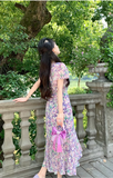New Fashion Floaral Design V-neck Short Sleeves Mermaid Slim Long Dress HZ1024