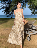 Vintage Fashion Women Floral Design A-Line Beach Holiday Spaghetti Strap Dress HZ1024