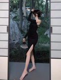 Vintage Elegant Asymmetric Design A-Line Split Long-sleeved Dress HZ1024