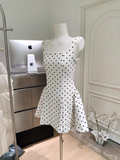 Simple Wave Point Design A-line Casual Square Collar Sleeveless Spaghetti Strap Dress HZ1024