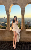 Fashion Irregular Ruffled Dress Hem Design A-line Sleeveless Spaghetti Strap Dress HZ1024