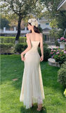 Vintage Fashion Floral Mesh Design Elegant Beach Holiday Mermaid A-line Spaghetti Strap Dress HZ1024