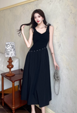 Simple Fashion Black Sleeveless Waist-cinching Design A-line Vest Dress HZ1024