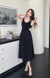 Simple Fashion Black Sleeveless Waist-cinching Design A-line Vest Dress HZ1024