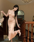 Vintage Pink Mermaid Sequined Design Spaghetti Strap Dress HZ1024