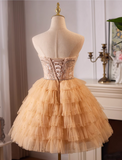 Charming Champagne Sequined Design Sleeveless Strapless Homecoming Dress HZ1024