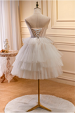 Vintage Beige 3D Flowers Beaded Design Elegant Mesh Sleeveless Strapless Homecoming Dress HZ1024