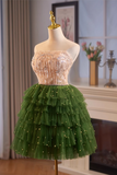 Vintage Sequined Beaded Design Elegant Mesh Sleeveless Strapless Homecoming Dress HZ1024