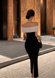 Vintage Black & White Combination Design A-line Off-the-shoulder Women Dress HZ1024