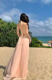 Simple Fashion Handmade Flower Splicing Design A-line V-neck Halter Dress HZ1024