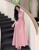Simple Fashion Pink Design Elegant A-line Sleeveless Women Vest Dress HZ1024