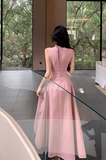 Simple Fashion Pink Design Elegant A-line Sleeveless Women Vest Dress HZ1024