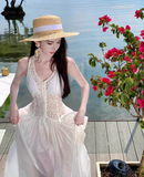 Simple Fashion White Sleeveless See-through Design Elegant A-line Vest Dress HZ1024