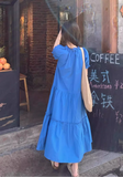 Simple Fashion Navy Blue Loose-fitting Design A-line Short-sleeved Dress HZ1024