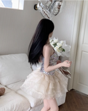 Fashion Sparkly Sequin Tulle Design A-line Strapless Tiered Homecoming Dress HZ1024