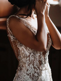 Elegant Lace V-neck Mermaid Beaded Long Wedding Dress HZ1024