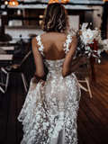 Elegant White Applique Straps Mermaid Long Wedding Dress HZ1024