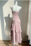 Vintage Sweetheart Sheath Spaghetti Strap Evening Dress Ruffled Long Prom Dress HZ1024